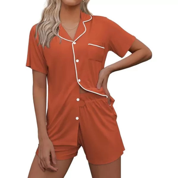 Ekouaer Pajamas Set for Women Short Sleeve Sleepwear Notch Collar Button Down Nightwear Soft Pjs Lounge SetCaramel