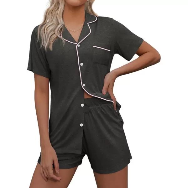 Ekouaer Pajamas Set for Women Short Sleeve Sleepwear Notch Collar Button Down Nightwear Soft Pjs Lounge SetDeep Flower Gray