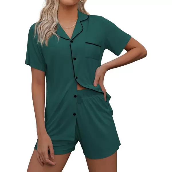 Ekouaer Pajamas Set for Women Short Sleeve Sleepwear Notch Collar Button Down Nightwear Soft Pjs Lounge SetGreen