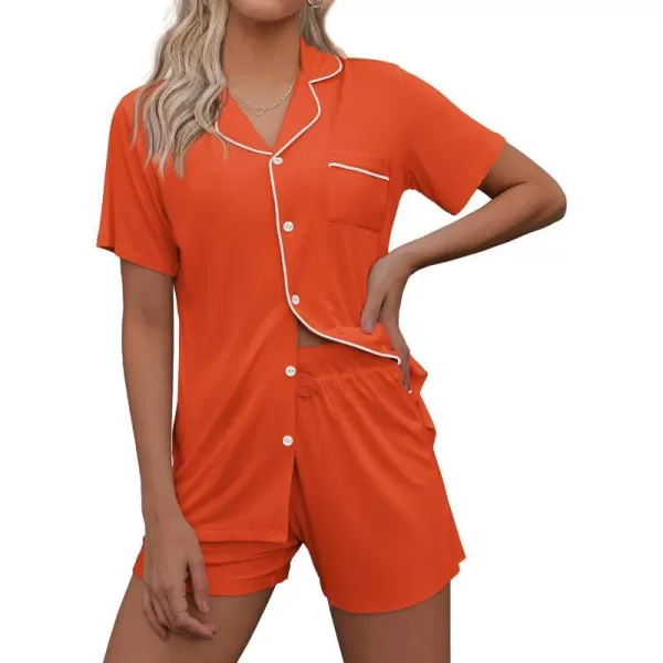 Ekouaer Pajamas Set for Women Short Sleeve Sleepwear Notch Collar Button Down Nightwear Soft Pjs Lounge SetOrange