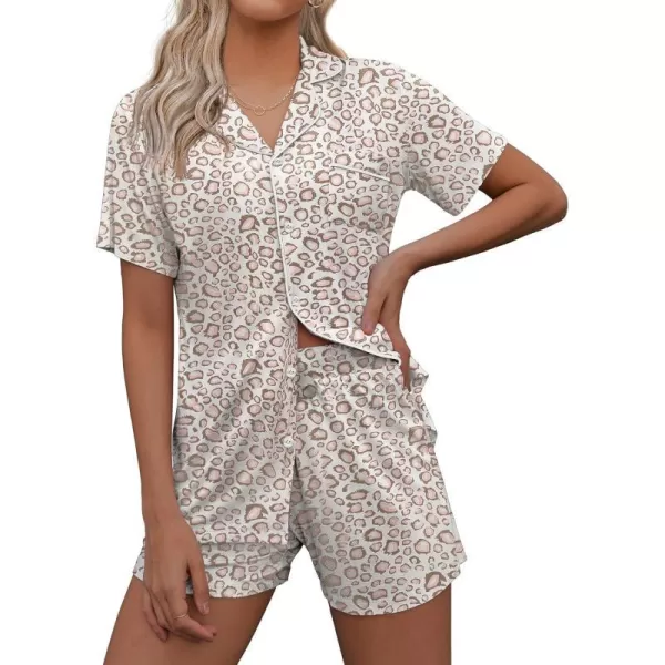 Ekouaer Pajamas Set for Women Short Sleeve Sleepwear Notch Collar Button Down Nightwear Soft Pjs Lounge SetPat21pink Leopard