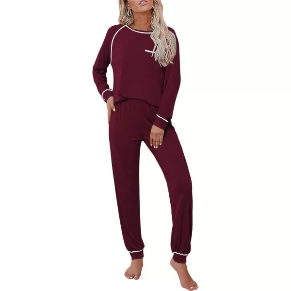 Ekouaer Pajamas Set for Women Soft Long Sleeve Pjs Sets Cotton Sleepwear Loungewear SXXLWine Red