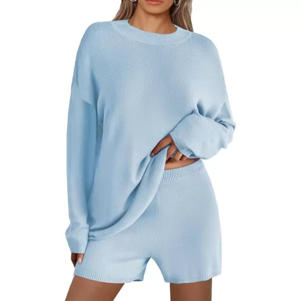 Ekouaer Pajamas Womens 2 Piece Lounge Set Cozy Knit Long Sleeve Sweater Shorts Set Oversized Matching Outfits SXXLLight Blue