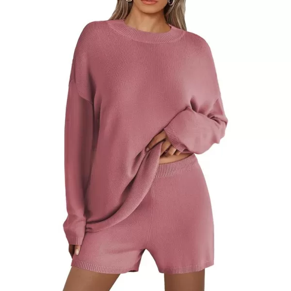 Ekouaer Pajamas Womens 2 Piece Lounge Set Cozy Knit Long Sleeve Sweater Shorts Set Oversized Matching Outfits SXXLPurple