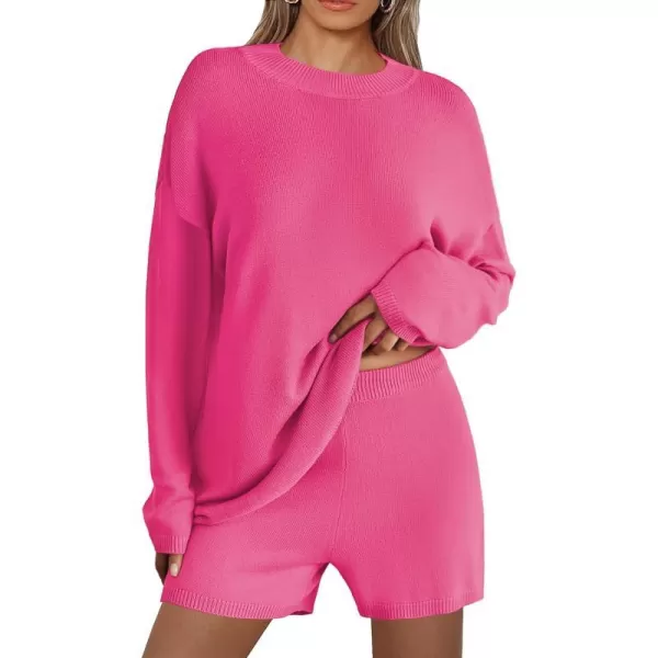 Ekouaer Pajamas Womens 2 Piece Lounge Set Cozy Knit Long Sleeve Sweater Shorts Set Oversized Matching Outfits SXXLRosy