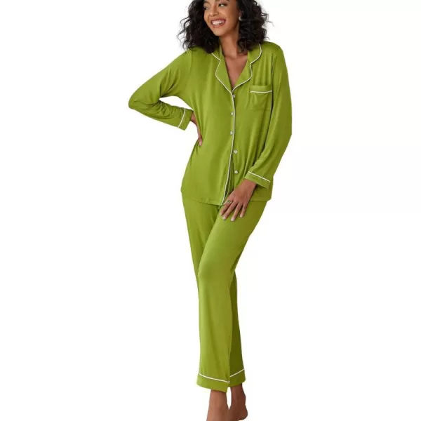 Ekouaer Pajamas Womens Long Sleeve Sleepwear Soft Button Down Loungewear Pjs Lounge Set Nightwear XSXXLAvocado Green