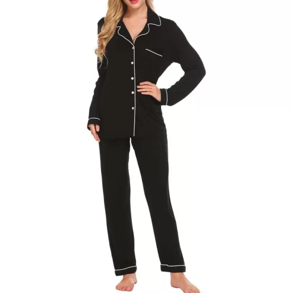 Ekouaer Pajamas Womens Long Sleeve Sleepwear Soft Button Down Loungewear Pjs Lounge Set Nightwear XSXXLBlack