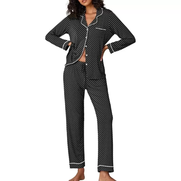 Ekouaer Pajamas Womens Long Sleeve Sleepwear Soft Button Down Loungewear Pjs Lounge Set Nightwear XSXXLBlack With White Dots