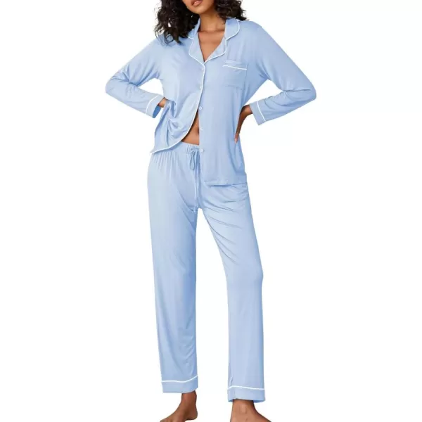 Ekouaer Pajamas Womens Long Sleeve Sleepwear Soft Button Down Loungewear Pjs Lounge Set Nightwear XSXXLBlue