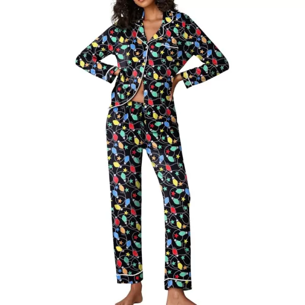 Ekouaer Pajamas Womens Long Sleeve Sleepwear Soft Button Down Loungewear Pjs Lounge Set Nightwear XSXXLChristmas Black With Light