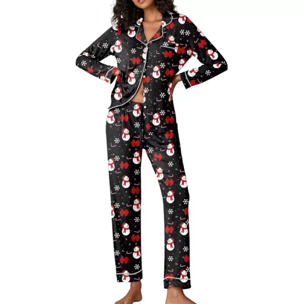 Ekouaer Pajamas Womens Long Sleeve Sleepwear Soft Button Down Loungewear Pjs Lounge Set Nightwear XSXXLChristmas Black With Santa