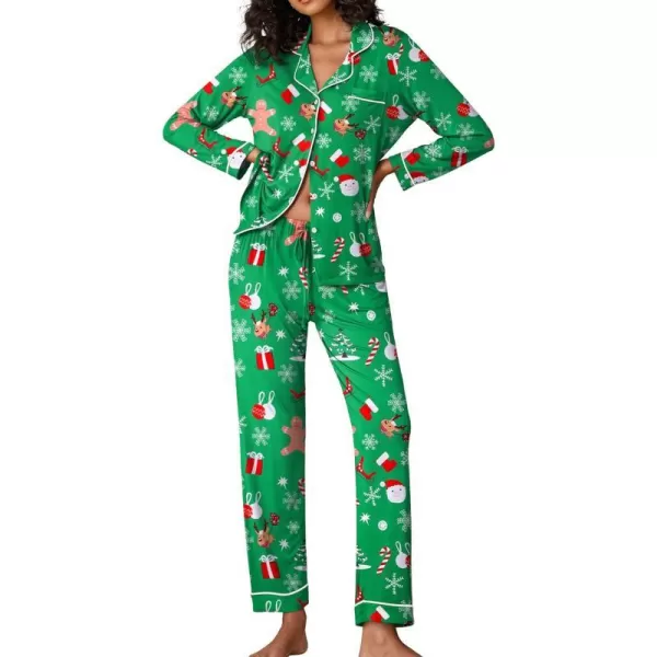 Ekouaer Pajamas Womens Long Sleeve Sleepwear Soft Button Down Loungewear Pjs Lounge Set Nightwear XSXXLChristmas Green Pat51