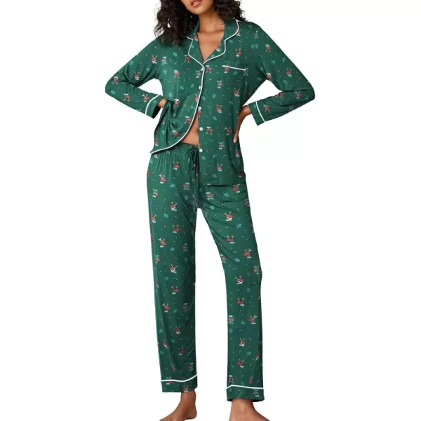 Ekouaer Pajamas Womens Long Sleeve Sleepwear Soft Button Down Loungewear Pjs Lounge Set Nightwear XSXXLChristmas Green With Elk