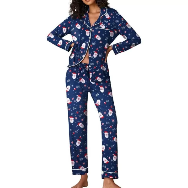 Ekouaer Pajamas Womens Long Sleeve Sleepwear Soft Button Down Loungewear Pjs Lounge Set Nightwear XSXXLChristmas Navy Pat53