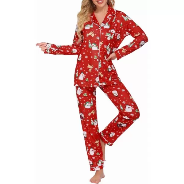 Ekouaer Pajamas Womens Long Sleeve Sleepwear Soft Button Down Loungewear Pjs Lounge Set Nightwear XSXXLChristmas Pat9