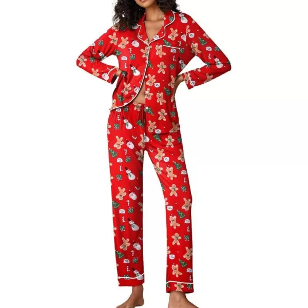 Ekouaer Pajamas Womens Long Sleeve Sleepwear Soft Button Down Loungewear Pjs Lounge Set Nightwear XSXXLChristmas Red Pat52