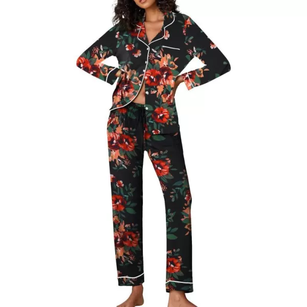 Ekouaer Pajamas Womens Long Sleeve Sleepwear Soft Button Down Loungewear Pjs Lounge Set Nightwear XSXXLFloral46  Black