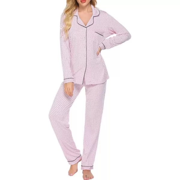 Ekouaer Pajamas Womens Long Sleeve Sleepwear Soft Button Down Loungewear Pjs Lounge Set Nightwear XSXXLPd Pink With Black Dots