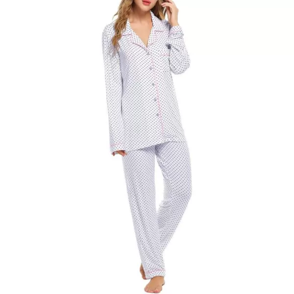 Ekouaer Pajamas Womens Long Sleeve Sleepwear Soft Button Down Loungewear Pjs Lounge Set Nightwear XSXXLPd White With Black Dots