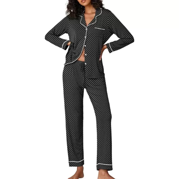 Ekouaer Pajamas Womens Long Sleeve Sleepwear Soft Button Down Loungewear Pjs Lounge Set Nightwear XSXXLPdblack With White Dots