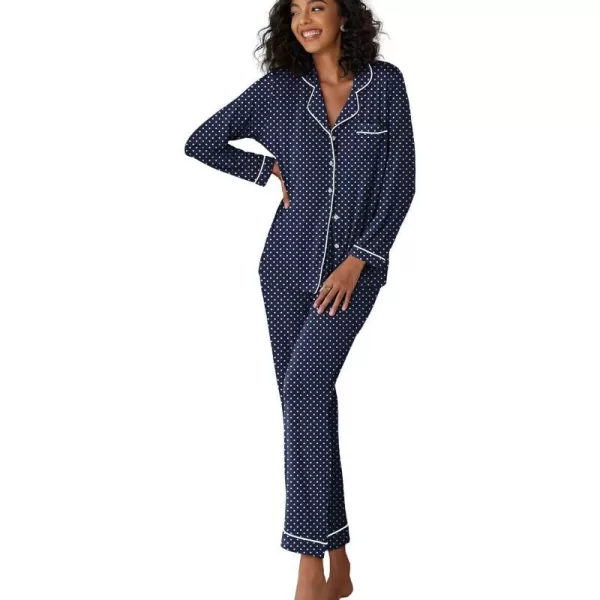 Ekouaer Pajamas Womens Long Sleeve Sleepwear Soft Button Down Loungewear Pjs Lounge Set Nightwear XSXXLPdnavy With White Dots