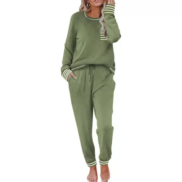 Ekouaer Pajamas Womens Long Sleeve Sleepwear with Long Pants Soft Loungewear Pj Set XS3XLArmy Green