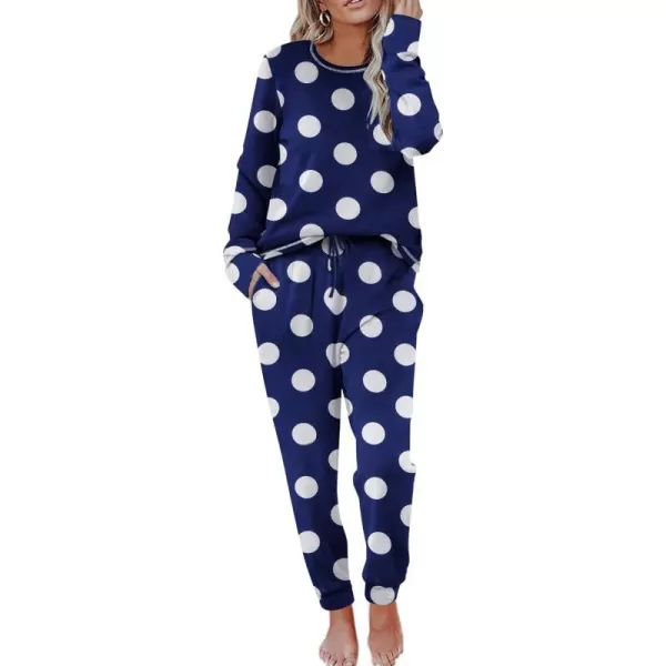 Ekouaer Pajamas Womens Long Sleeve Sleepwear with Long Pants Soft Loungewear Pj Set XS3XLBig Point Print