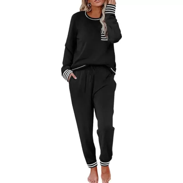 Ekouaer Pajamas Womens Long Sleeve Sleepwear with Long Pants Soft Loungewear Pj Set XS3XLBlack