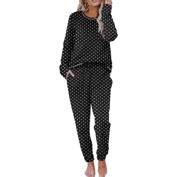 Ekouaer Pajamas Womens Long Sleeve Sleepwear with Long Pants Soft Loungewear Pj Set XS3XLBlack Small Point