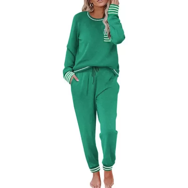 Ekouaer Pajamas Womens Long Sleeve Sleepwear with Long Pants Soft Loungewear Pj Set XS3XLBright Green