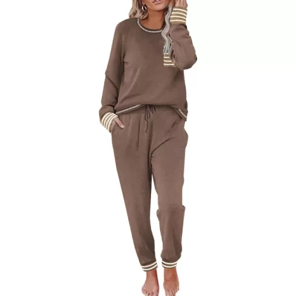 Ekouaer Pajamas Womens Long Sleeve Sleepwear with Long Pants Soft Loungewear Pj Set XS3XLBrown