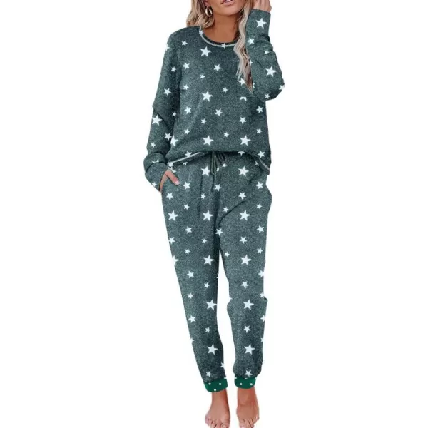 Ekouaer Pajamas Womens Long Sleeve Sleepwear with Long Pants Soft Loungewear Pj Set XS3XLDeep Grey White Star