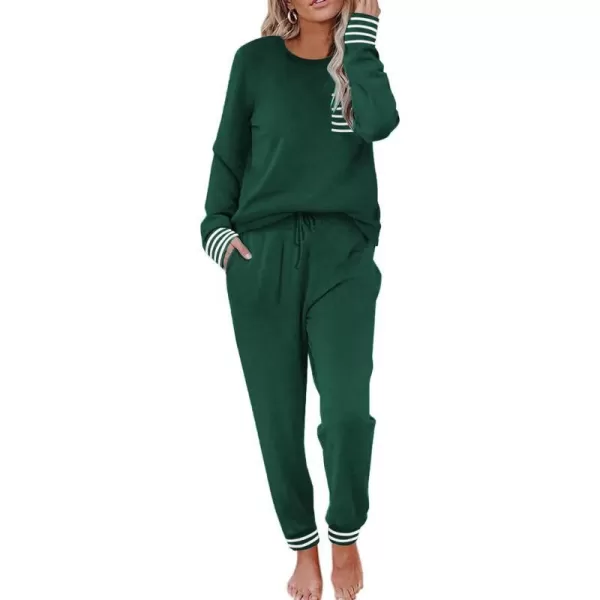 Ekouaer Pajamas Womens Long Sleeve Sleepwear with Long Pants Soft Loungewear Pj Set XS3XLGreen