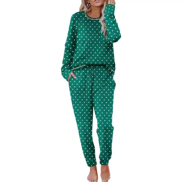 Ekouaer Pajamas Womens Long Sleeve Sleepwear with Long Pants Soft Loungewear Pj Set XS3XLGreen Small Point