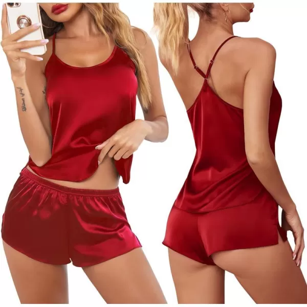 Ekouaer Pajamas Womens Sexy Lingerie Satin Sleepwear Silk Cami Shorts Set Soft Sleep Pjs 2 Piece Nightwear GiftPonceau