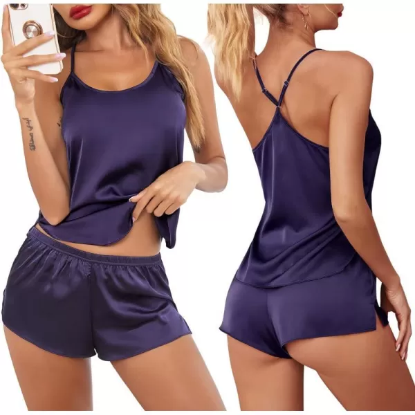 Ekouaer Pajamas Womens Sexy Lingerie Satin Sleepwear Silk Cami Shorts Set Soft Sleep Pjs 2 Piece Nightwear GiftPurple