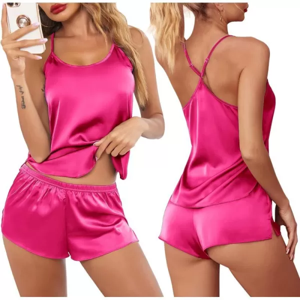 Ekouaer Pajamas Womens Sexy Lingerie Satin Sleepwear Silk Cami Shorts Set Soft Sleep Pjs 2 Piece Nightwear GiftRose