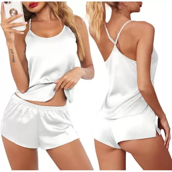 Ekouaer Pajamas Womens Sexy Lingerie Satin Sleepwear Silk Cami Shorts Set Soft Sleep Pjs 2 Piece Nightwear GiftWhite