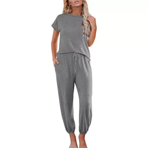 Ekouaer Pajamas for Women 2 Piece Lounge Sets Cap Sleeve Loungewear Top with Joggers Pants SXXLDeep Grey