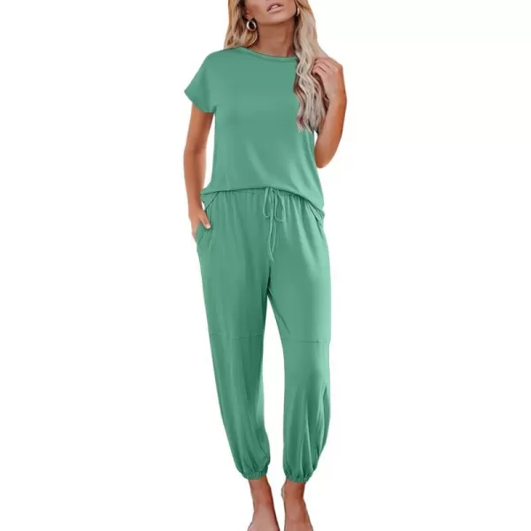 Ekouaer Pajamas for Women 2 Piece Lounge Sets Cap Sleeve Loungewear Top with Joggers Pants SXXLGray Green