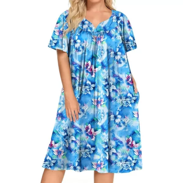 Ekouaer Plus Womens Plus Size Mumu Dress Short Sleeve House Dress Momo Sleepdress with PocketsPat1