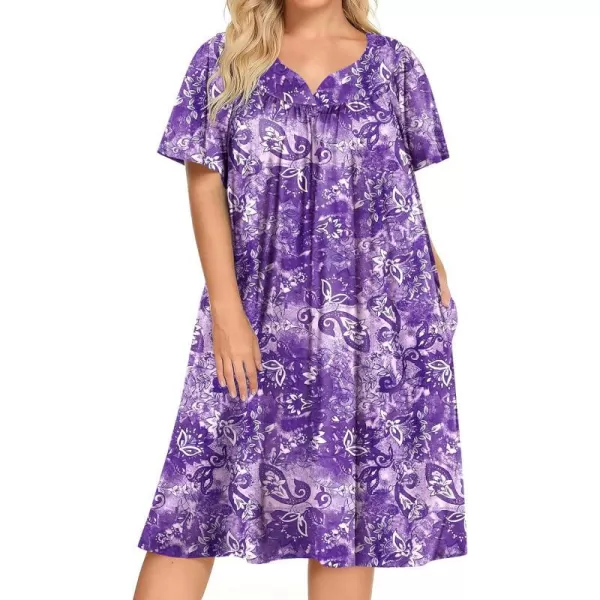 Ekouaer Plus Womens Plus Size Mumu Dress Short Sleeve House Dress Momo Sleepdress with PocketsPat2