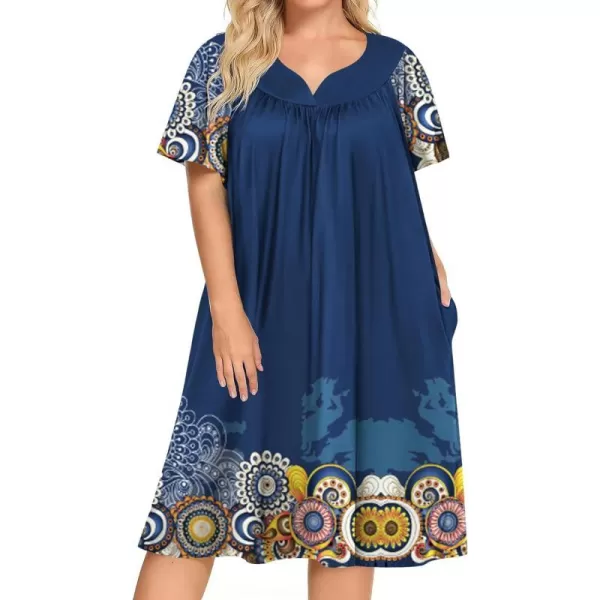 Ekouaer Plus Womens Plus Size Mumu Dress Short Sleeve House Dress Momo Sleepdress with PocketsPat3