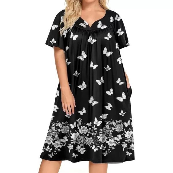 Ekouaer Plus Womens Plus Size Mumu Dress Short Sleeve House Dress Momo Sleepdress with PocketsPat5