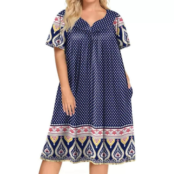 Ekouaer Plus Womens Plus Size Mumu Dress Short Sleeve House Dress Momo Sleepdress with PocketsPat7