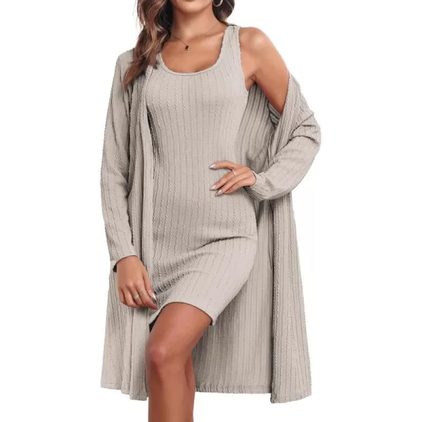 Ekouaer Robe Sets for Women Sleepwear Rib Knit Bodycon Nightgown with Robes Set 2 Piece Soft Lightweight Loungewear SXXLLight Gray