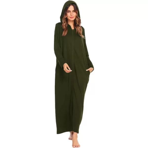 Ekouaer Robe for Women Zipper Robe Loungewear Full Length Sleepwear Pockets Housecoat Casual Straight RobeAarmy Green