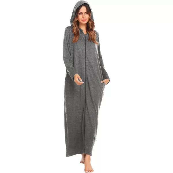 Ekouaer Robe for Women Zipper Robe Loungewear Full Length Sleepwear Pockets Housecoat Casual Straight RobeAdark Grey