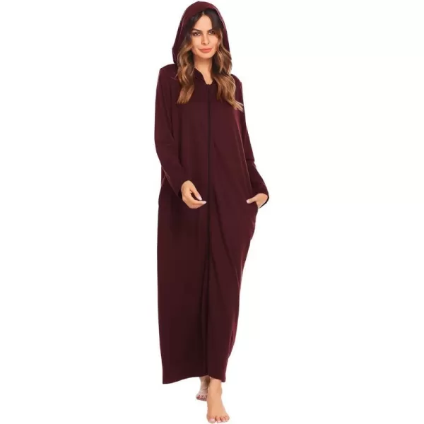 Ekouaer Robe for Women Zipper Robe Loungewear Full Length Sleepwear Pockets Housecoat Casual Straight RobeAdark Red