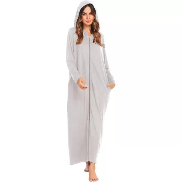 Ekouaer Robe for Women Zipper Robe Loungewear Full Length Sleepwear Pockets Housecoat Casual Straight RobeAlight Grey